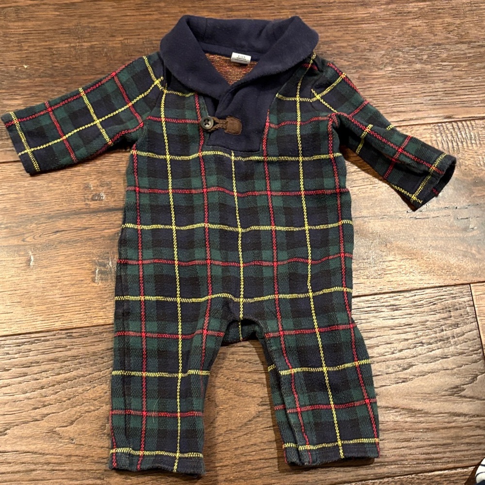 Janie and Jack Plaid Kids One Piece with Navy Collar 3-6 months